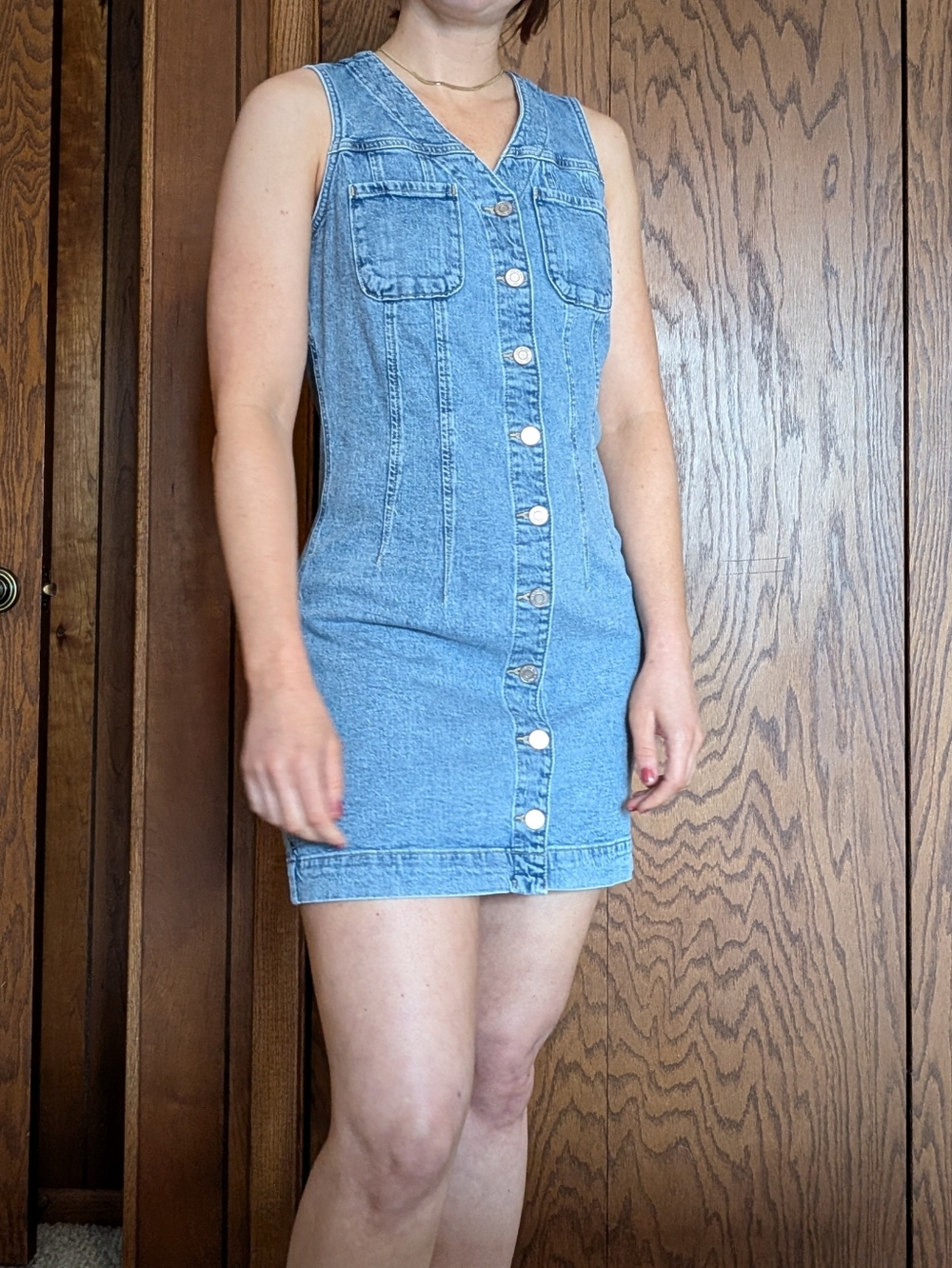 GAP Button-Front Sleeveless Denim Mini Dress - Light Wash
